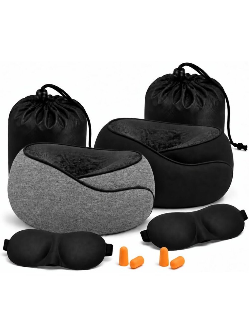 Travel Neck Pillow Set - Memory Foam, Eye Mask & Earplugs, Ergonomic Support
